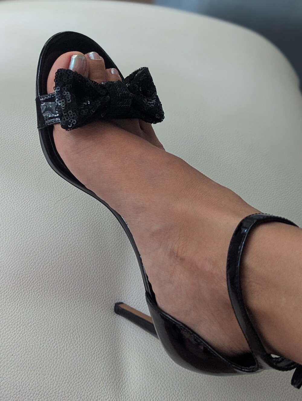 Michael Kors Black Sequin Bow High Heel Sandals